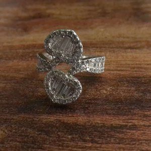 Sterling Silver Double Heart Cubic Zirconia Ring